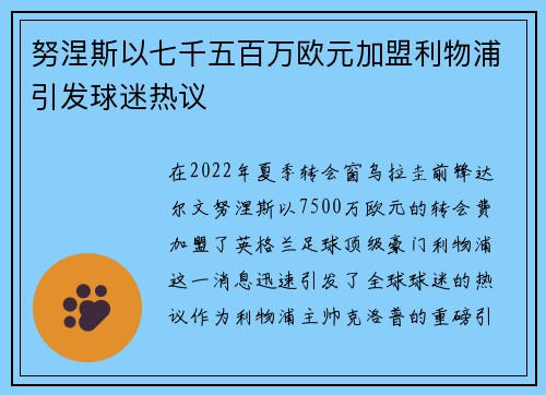 努涅斯以七千五百万欧元加盟利物浦引发球迷热议